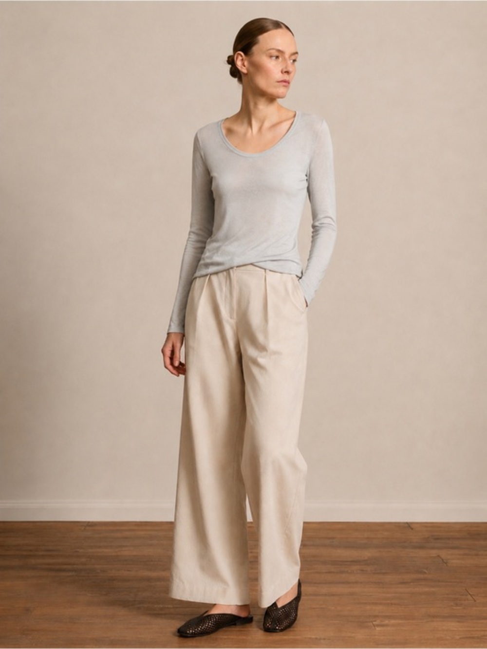 Pôles grey wool silk blend light long sleeve top